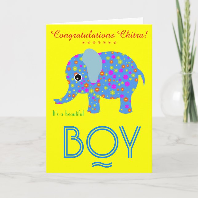 Carte Bébé de félicitations de Fleurir-Éléphant nouveau (Devant)