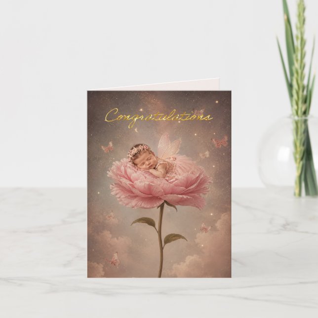 Carte Bébé endormi fleur rose Félicitations (Devant)