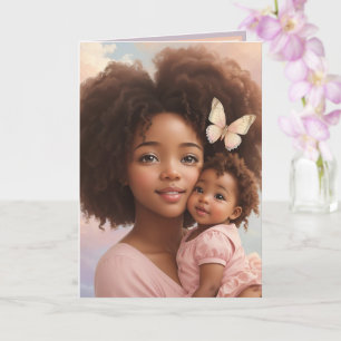 Carte Bébé fille afro-américaine adorable et maman paste