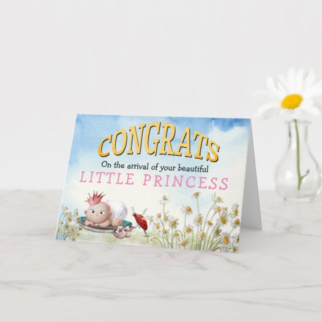 Carte Bébé Fille Arrivée Princesse Couronne (Petite plante)