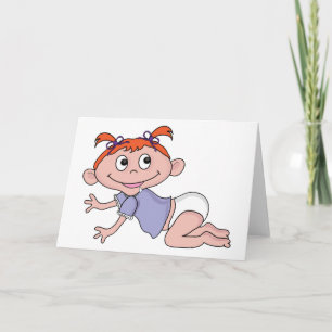 Carte Bébé Fille de Dessin Animé Rampant Cheveux Rouges 