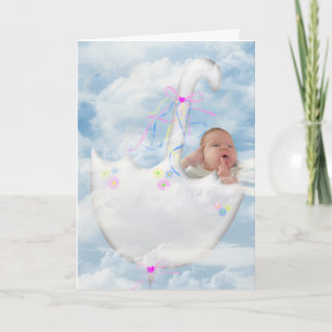Carte Bébé fille sous un parapluie flottant