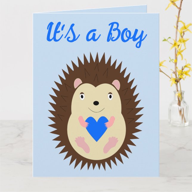 Carte Bébé Garçon Cœur Hérisson Personnalisé (Fleur jaune)
