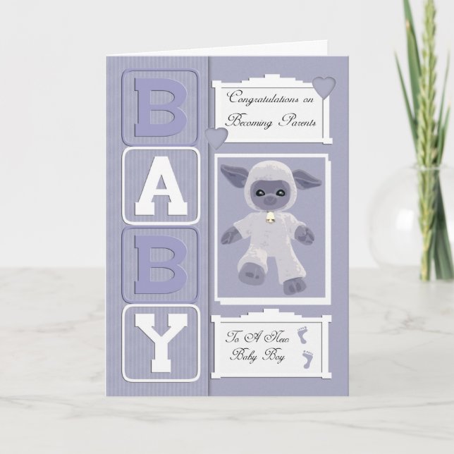 Carte bébé garçon félicitations avec petit mouton (Devant)