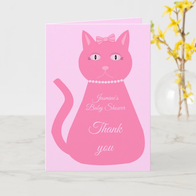 Carte Bébé jolie rose Fille Chat Baby shower personnalis (Fleur jaune)