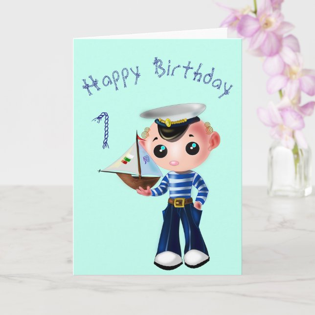 Carte Bébé Joyeux Anniversaire avec mer mignonne (Orchidée)