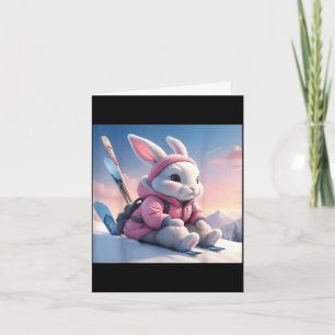 Carte Bébé lapin de ski dans un motif d'hiver enneigé la