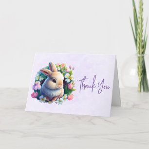 Carte Bébé lapin en Merci coloré de fleurs de printemps