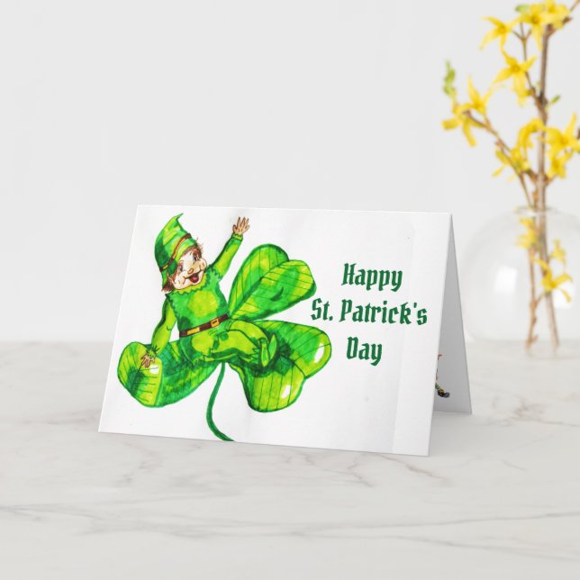 CARTE BÉBÉ LEPRECHAUN DE LA SAINT-PATRICK (Fleur jaune)