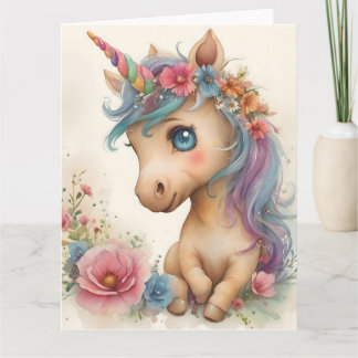 Carte Bébé licorne aquarelle adorable