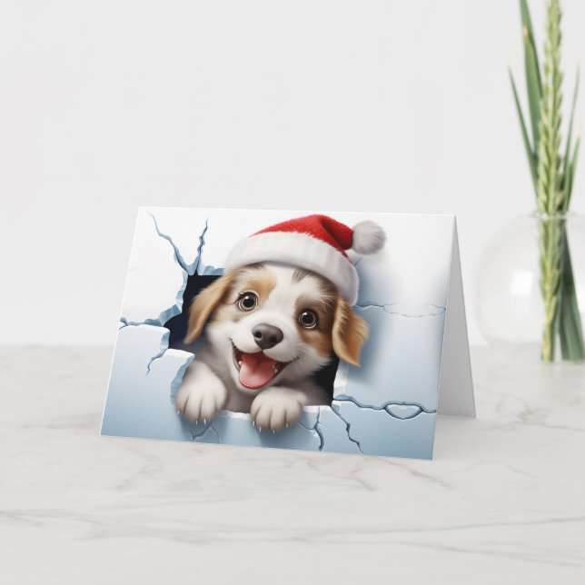 Carte Bébé mignon Animaux de Noël 3D Chiot Salutation (Devant)