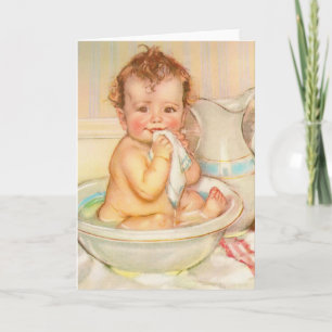 Carte Bébé mignon ayant un bain