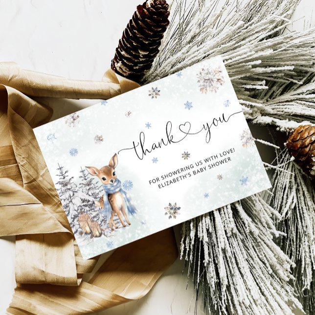 Carte Bébé mignon Cerf Baby shower d'hiver Merci (Créateur téléchargé)