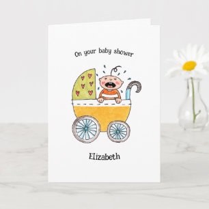 Carte Bébé mignon dans un landau pour votre baby shower