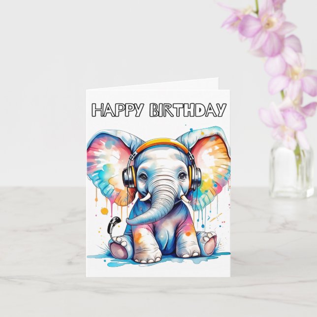 Carte Bébé mignon éléphant Joyeux anniversaire (Orchidée)