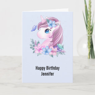 Carte Bébé mignon et magique Unicorn Aquarelle Anniversa