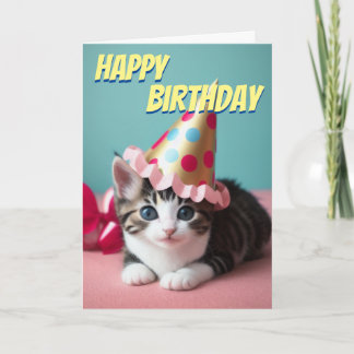 Carte Bébé mignon Kitten Casquette fête Anniversaire