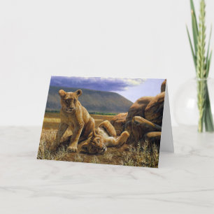 Carte Bébé mignon Lion Africain Cubs