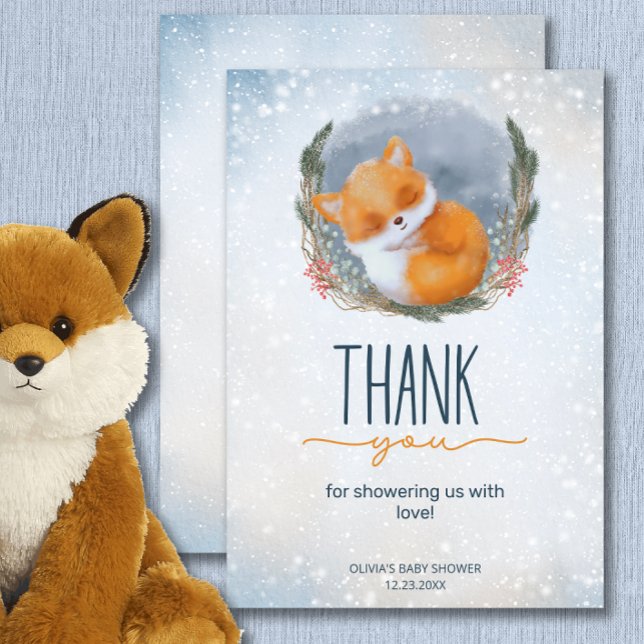 Carte Bébé mignon renard neige Baby shower d'hiver Merci (Créateur téléchargé)