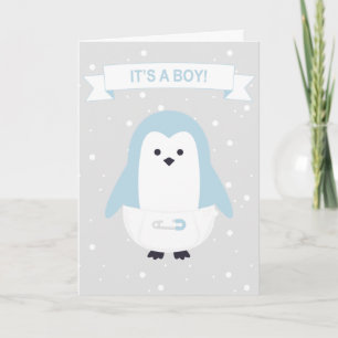 Carte bébé Pingouin Bleu