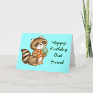 Carte Bébé Raccoon en Orange Vest avec meilleur ami Gren