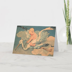 Carte Bébé sur une cigogne