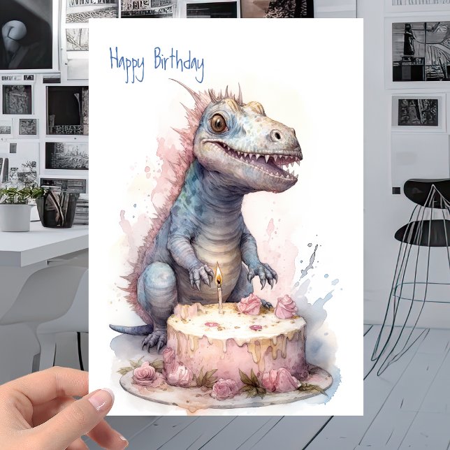 Carte Bébé T-Rex Dinosaur avec gâteau - Anniversaire de  (Créateur téléchargé)