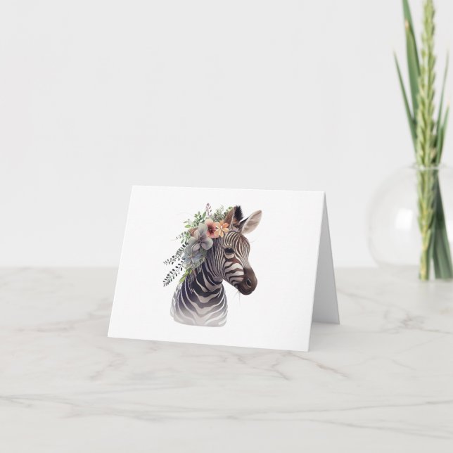Carte Bébé Zèbre avec Fleurs BLANC (Devant)