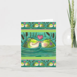 CARTE BÉBÉS GRENOUILLES COLORÉS & ROMANCE ÉTANG MIGNON,