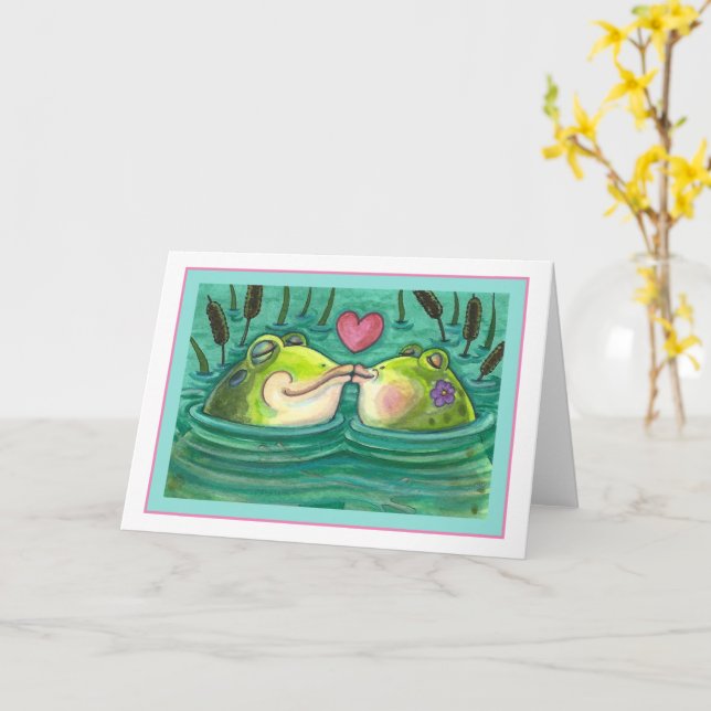 CARTE BÉBÉS GRENOUILLES COLORÉS & ROMANCE ÉTOURDISSANTE  (Fleur jaune)