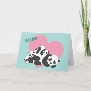 Carte Bébés ours panda mignons pour la fête des mères