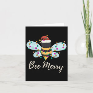 Carte Bee Joyeux Noël Bee Wears Santa Hat Xmas Light