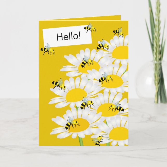 Carte Bee on Flower Greeting Card - Arrière - plan jaune (Devant)