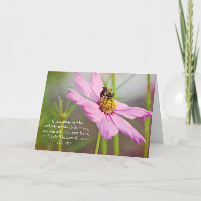 Carte Bee on Pink Cosmos Scripture Card John 15:7 (Devant)