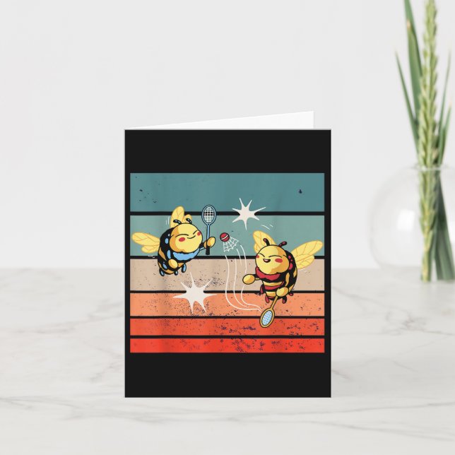 Carte Bees Badminton Dynamic Cartoonish Artwork Funny Pl (Devant)