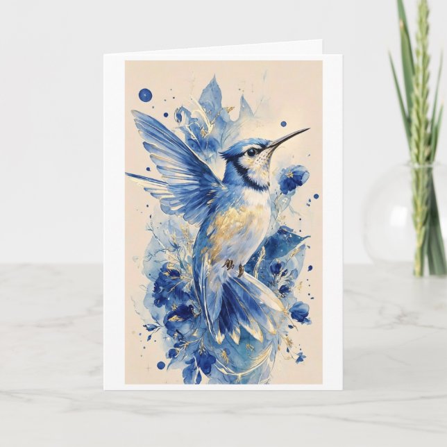 Carte bel oiseau bleu  (Devant)