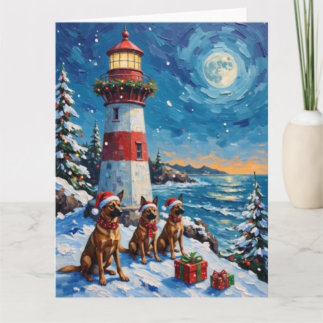 Carte Belgian Malinois Noël Phare Vacances (Devant)