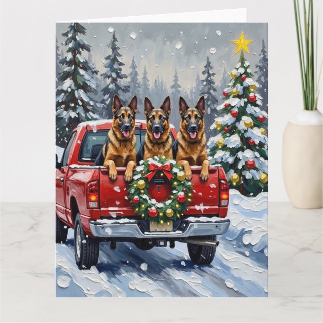 Carte Belgian Shepherd Christmas Red Truck Holiday (Devant)
