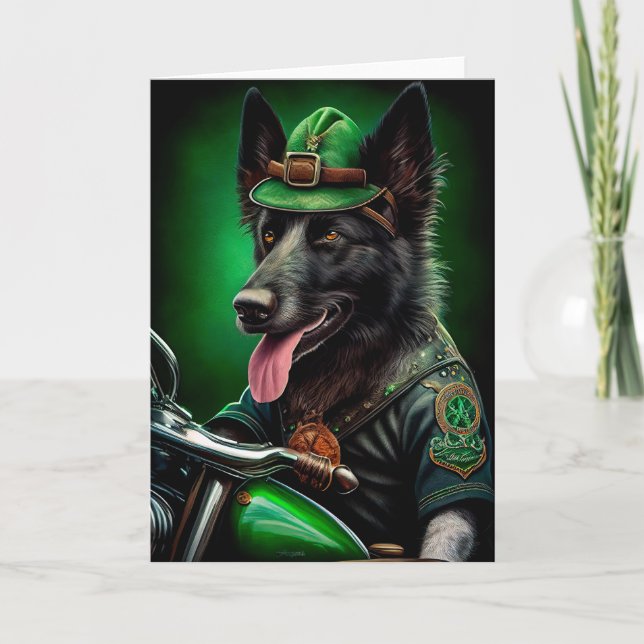 Carte Belgian Shepherd conduite vélo St. Patrick's Day (Devant)
