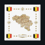 Carte Belgique Magnet des drapeaux<br><div class="desc">Cette conception comprend une carte belge à l'intérieur d'une frontière avec le drapeau national. Le design fonctionne le mieux sur les magnets carrés. Vous pouvez ajouter votre propre texte/graphique à l'aide de la fonction "Customiser !". © 2010 FlagAndMap. Carte dérivée des images à l'adresse suivante : http://www.lib.utexas.edu/maps/</div>