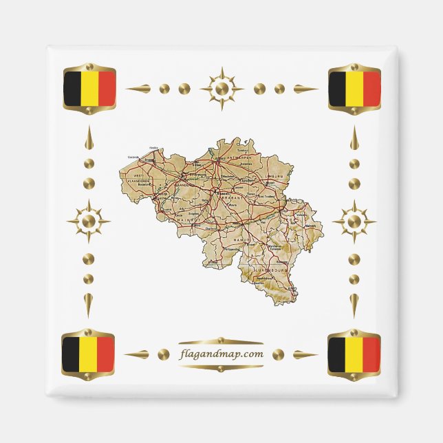 Carte Belgique + Magnet des drapeaux (Devant)