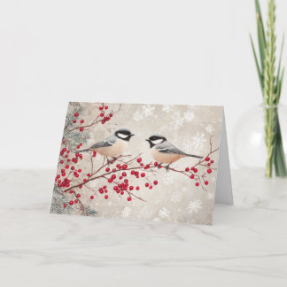 Carte Béliers et baies rouges avec des flocons de neige