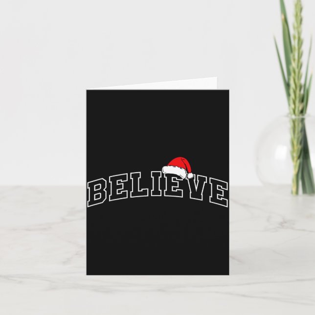 Carte Believe Christmas Varsity Minimal Text Santa Hat F (Devant)