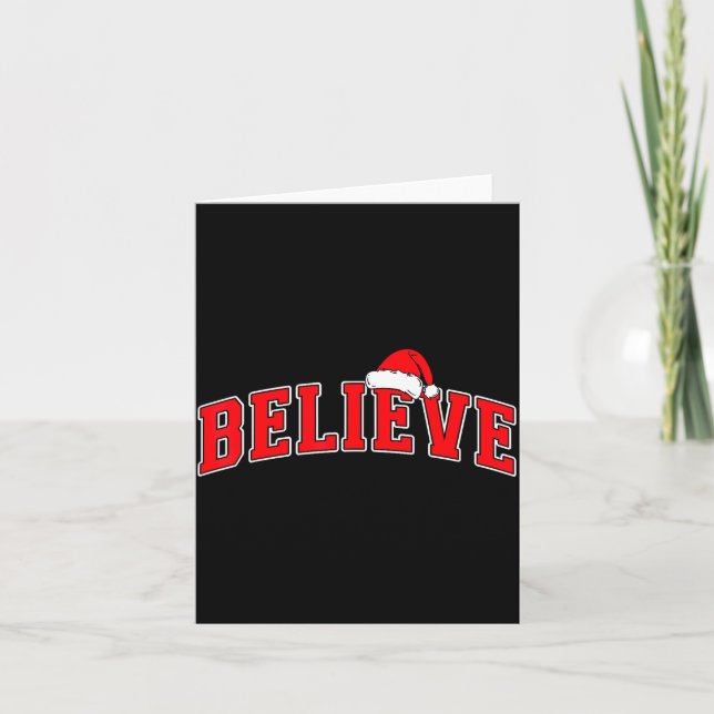 Carte Believe Christmas Varsity Text With Santa Hat Fami (Devant)