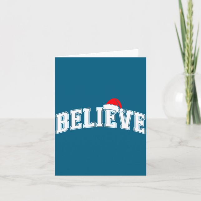 Carte Believe Christmas Varsity Text With Santa Hat Fami (Devant)
