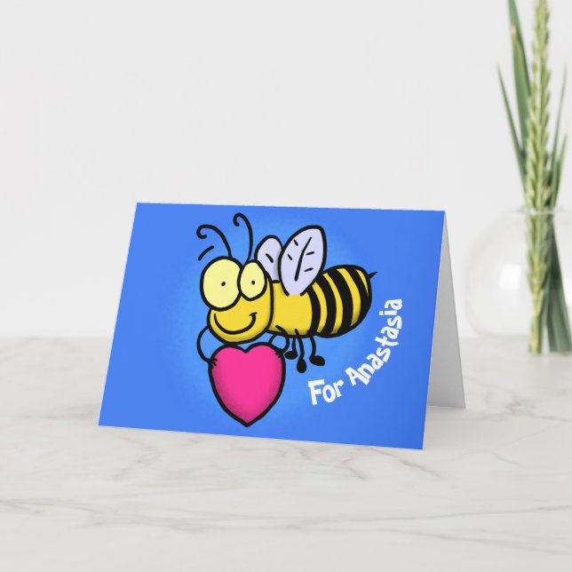 Carte Belle abeille drôle avec dessin animé du coeur (Devant)