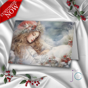 Carte Belle ange de Noël endormie pour les fêtes