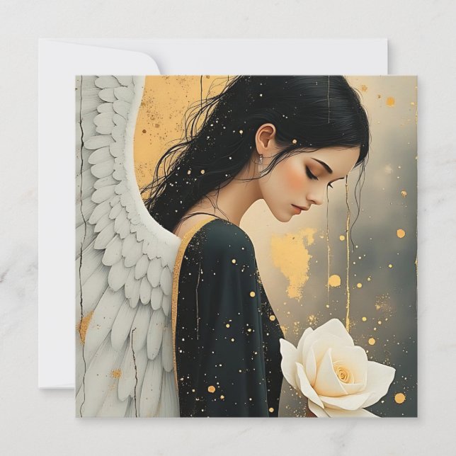 Carte Belle Ange Gothique et Rose Blanche Céleste  (Devant)