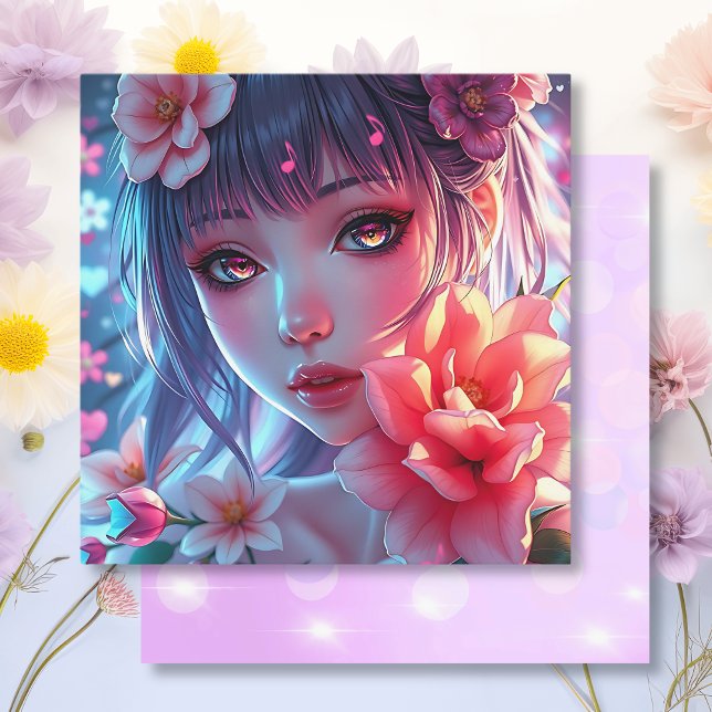 Carte Belle Anime Girl Glitchcore Floral (Créateur téléchargé)