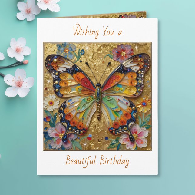 Carte Belle Anniversaire Papillon et Fleurs Impasto (Créateur téléchargé)